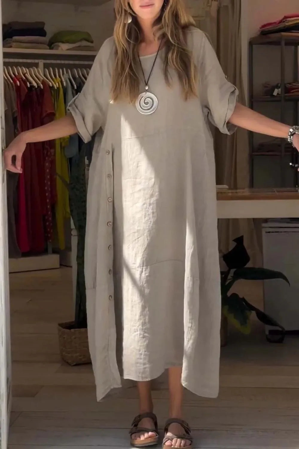 Full Size Relaxed Fit Short Sleeves Dress Plus (13)