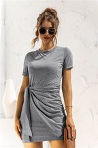 Round Neck Cuffed Sleeve Side Tie Dress (16)