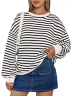 Striped Round Neck Oversized Casual Sweatshirt (5)