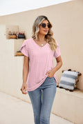 Eyelet Petal Sleeve V-neck Knit Top (24)