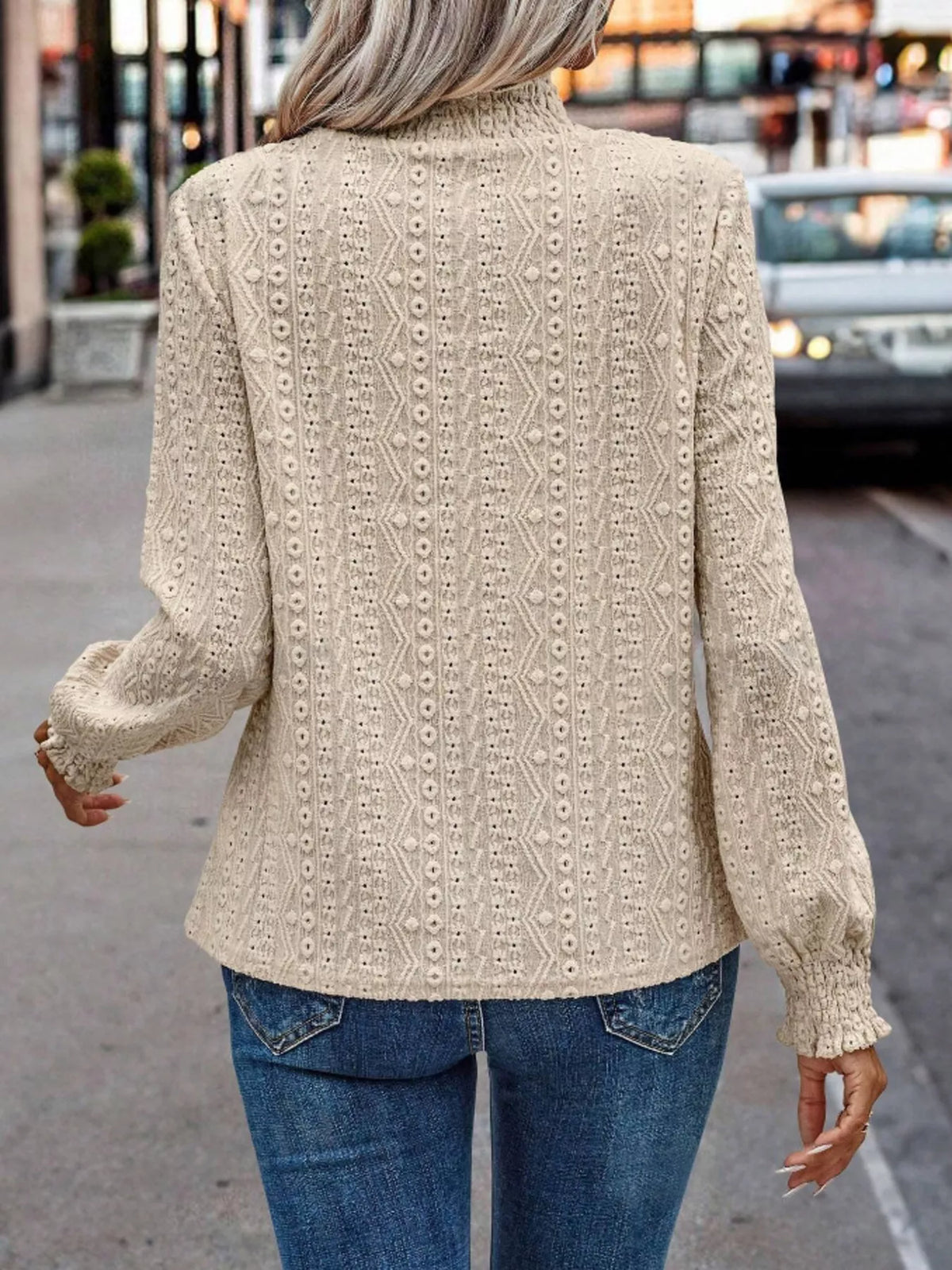 Texture Mock Neck Long Sleeve Blouse (4)