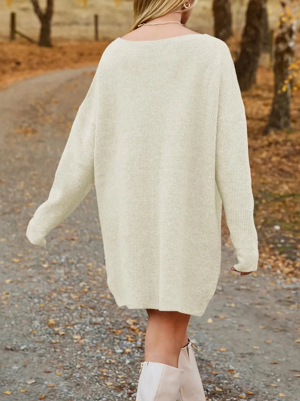 V-neck Dropped Shoulder Sweater Dress (5)
