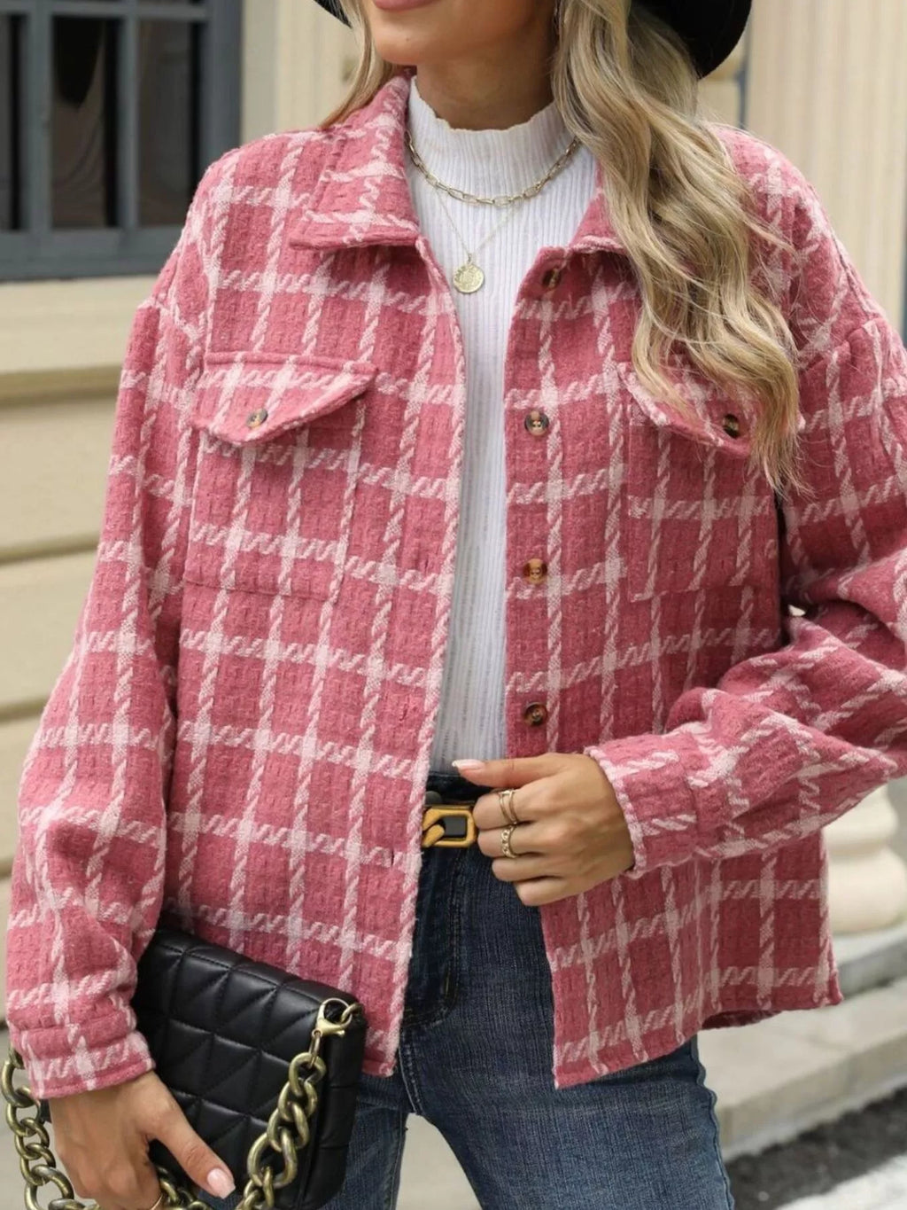 Plaid Button Up Long Sleeve Jacket (9)