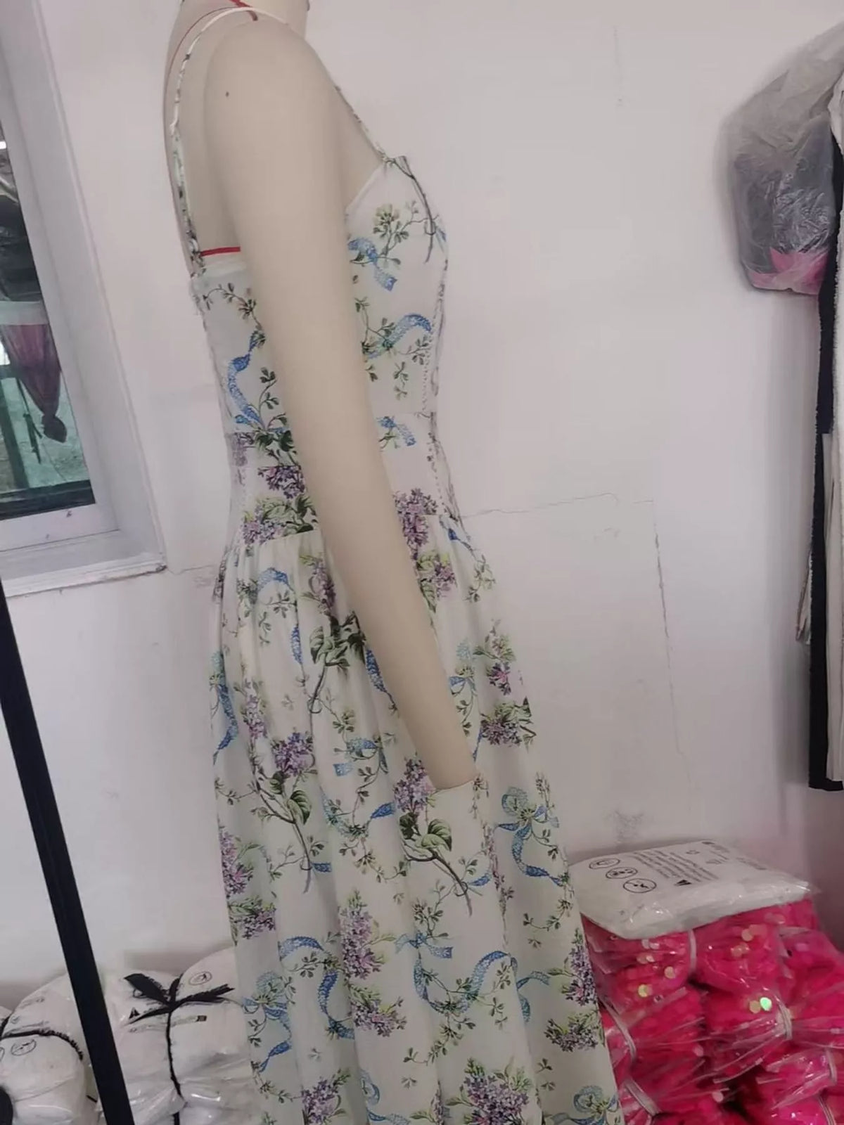 Floral Spaghetti Straps Midi Dress (30)