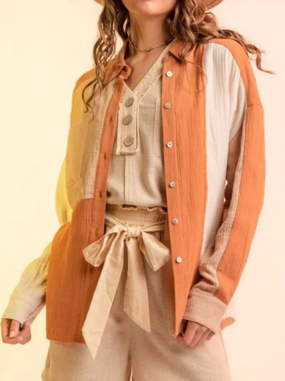 Contrast Button Up Long Sleeve Shirt (9)