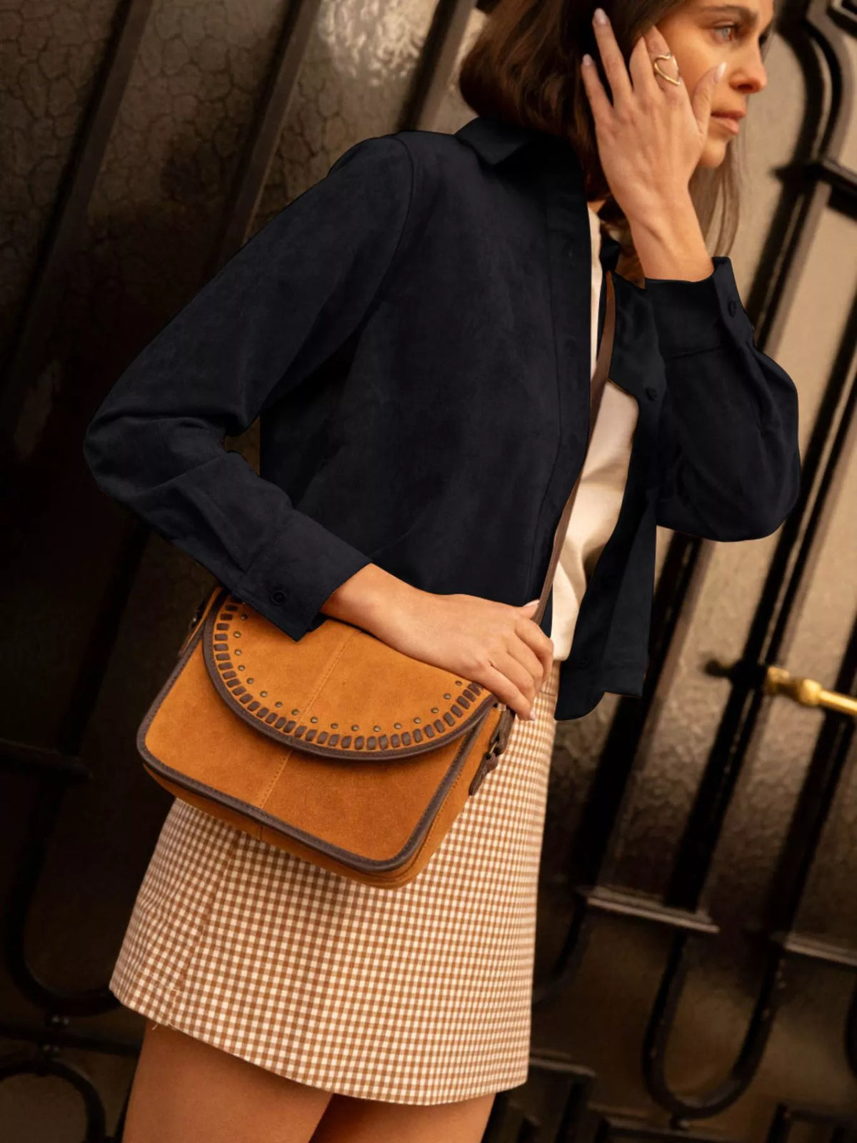 Cropped Faux Suede Button-down Jacket (12)