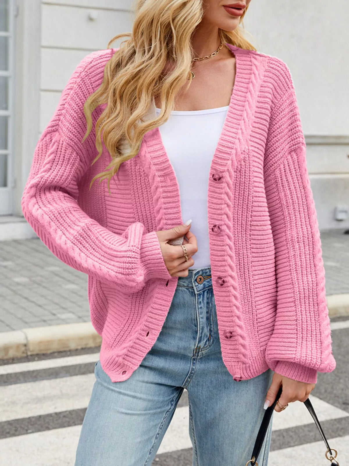 Cable Knit Button-up Cardigan (14)