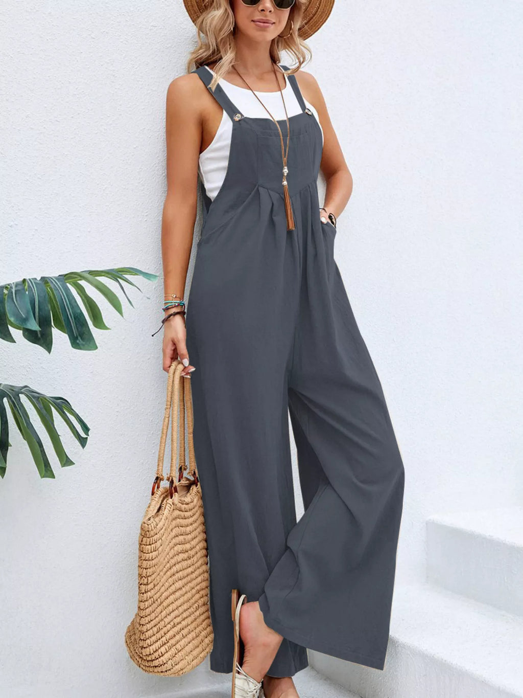 Full Size Casual Wide-leg Overalls Pockets Plus (4)