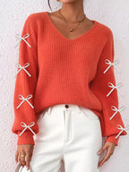 Bow-tie Sleeve V-neck Sweater (13)