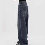 Retro Dark Blue Wide Leg Jeans Baggy Straight Trousers photo 4