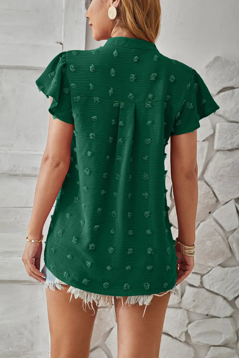 Swiss Dot Notched Cap Sleeve T-shirt (6)