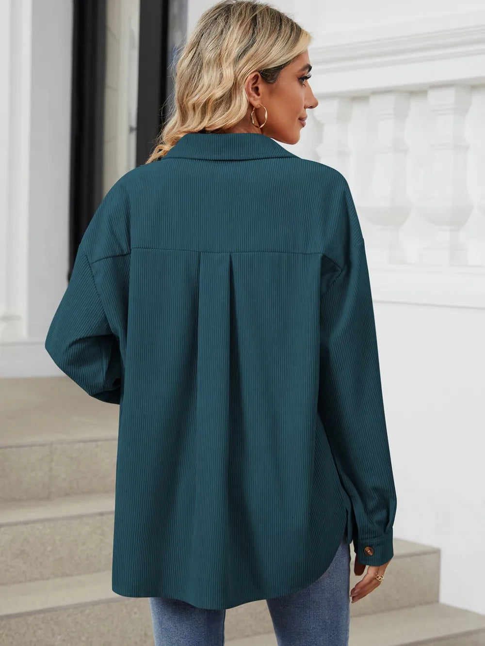 Button Up Dropped Shoulder Long Sleeve Outerwear (14)