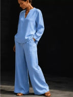 Notched Long Sleeve Top Pants Set (7)