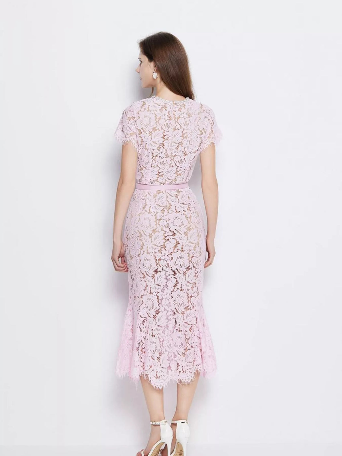 Lace Short Sleeve Mermaid Dress (6)