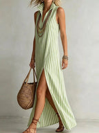 Full Size Striped Maxi Dress High Slit Plus (4)
