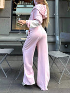 Zip Up Hoodie Wide-leg Pants Set (26)