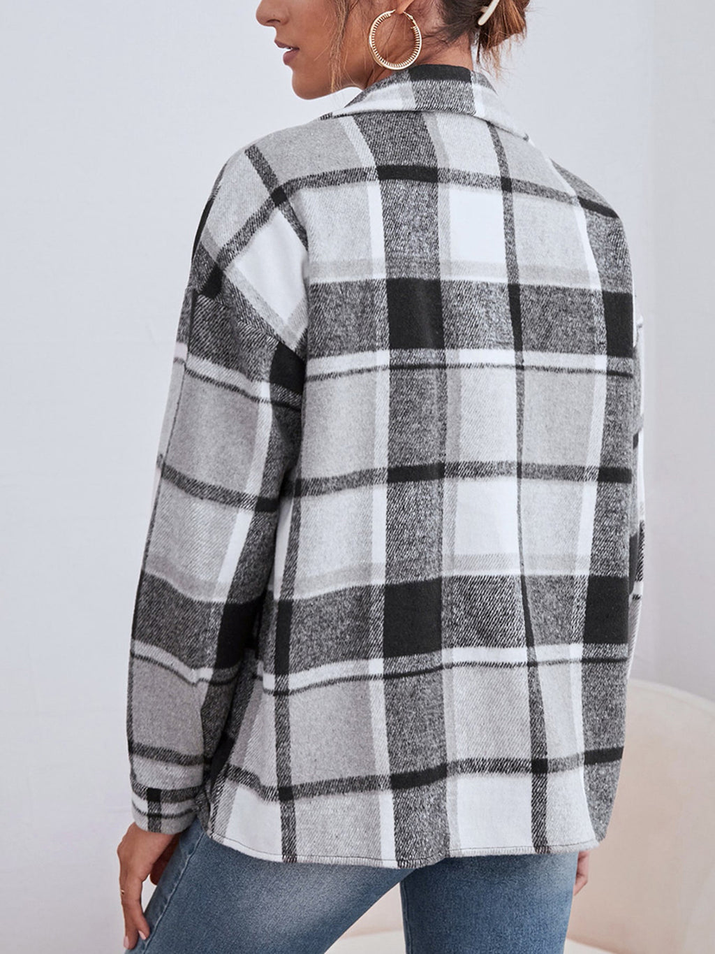 Plaid Collared Neck Button Down Jacket (12)