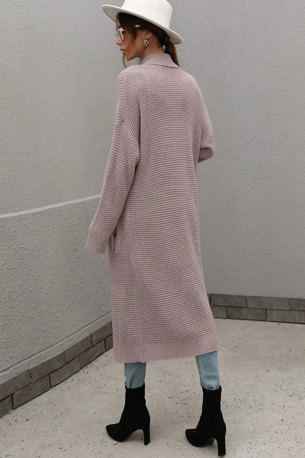 Waffle Knit Open Front Duster Cardigan Pockets (11)