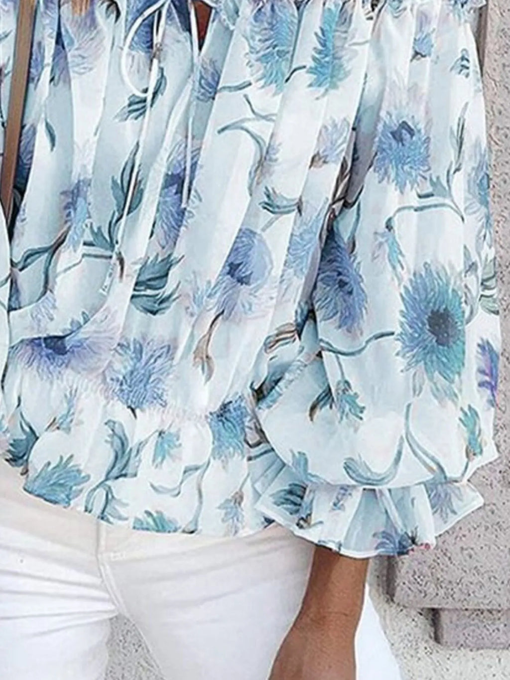 Off-shoulder Floral Print Blouse (3)