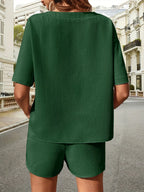Waffle-knit Half Sleeve Top Shorts Set (26)