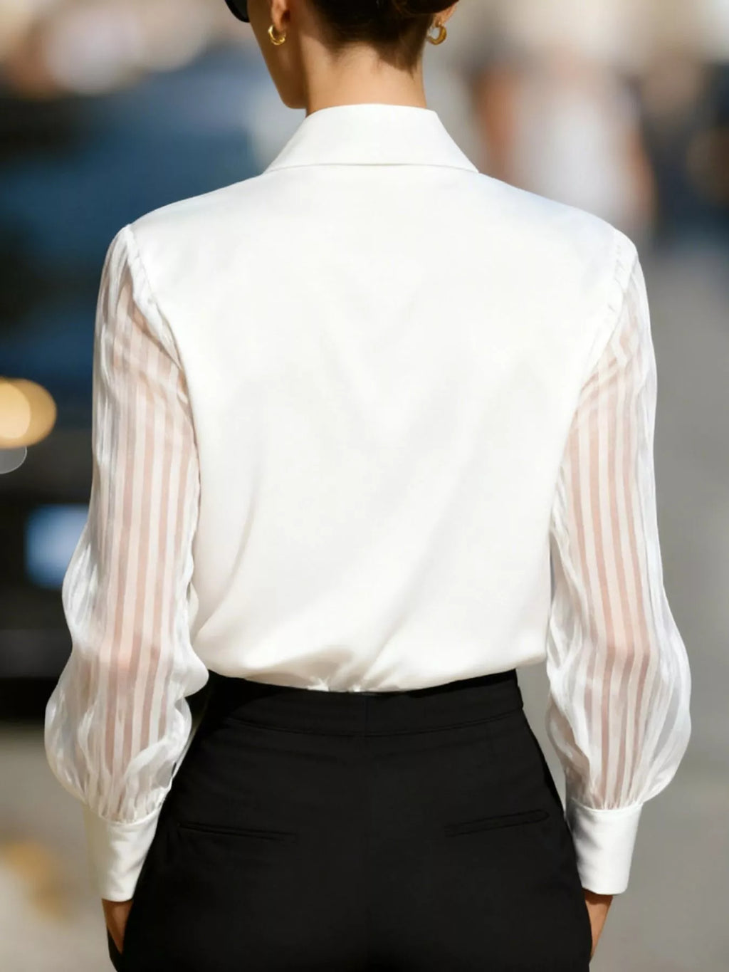 Elegant Shirt Sheer Striped Sleeves (2)