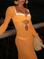 Slit Plunge Flare Sleeve Cover-up Dress (4)