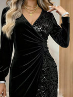 Velvet Sequin Long Sleeve Wrap Dress (3)