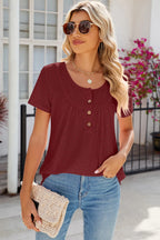 Eyelet Quarter Button Short Sleeve T-shirt (18)