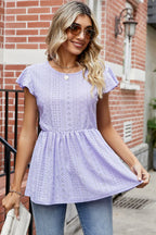 Tied Ruffled Round Neck Peplum T-shirt (22)