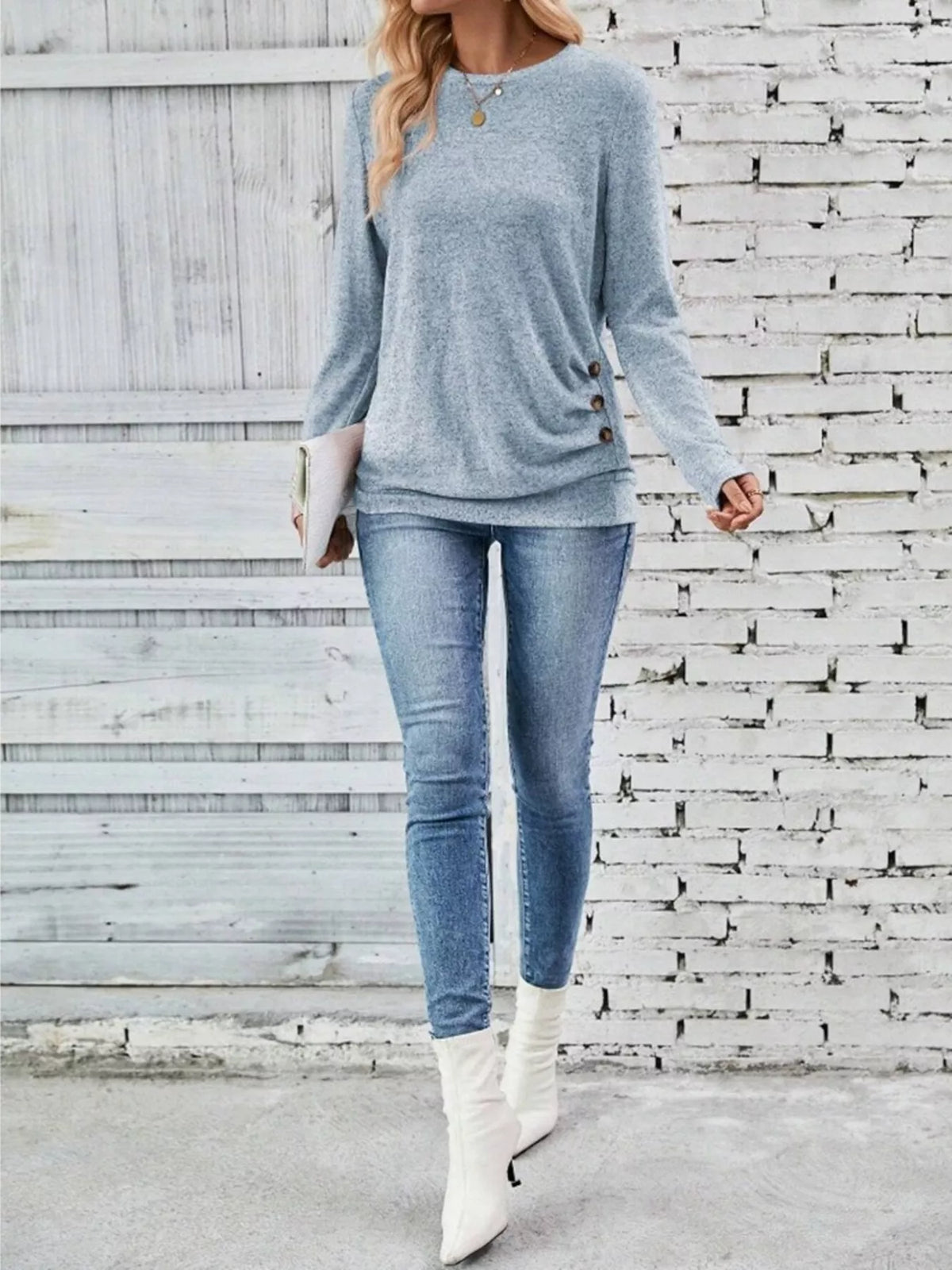 Casual Decor Button Long Sleeve T-shirt (16)