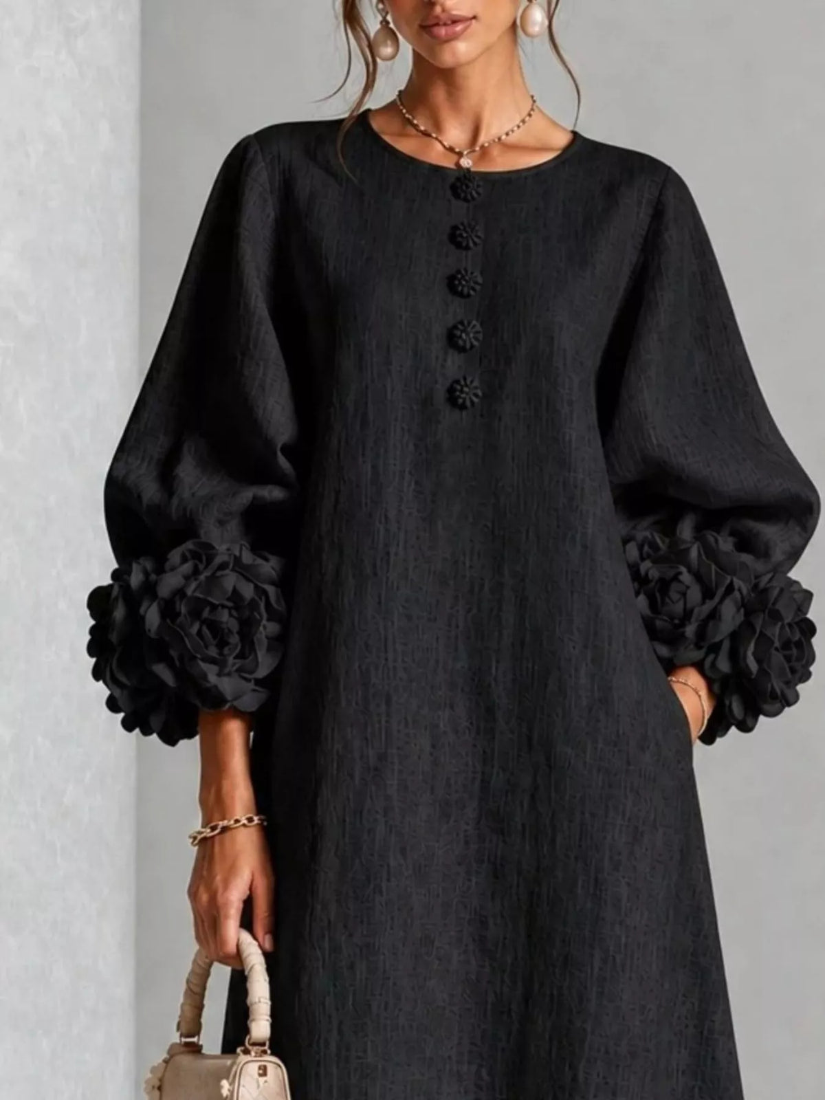 3d Floral Round Neck Midi Dress (10)