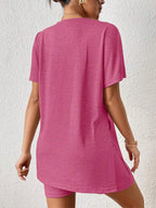 Casual Round Neck T-shirt Shorts Set (2)