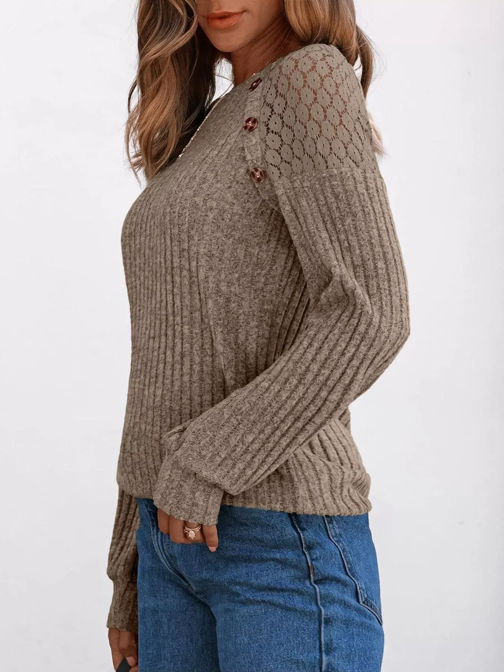 Ribbed Knit T-shirt Lace Shoulder Detail (27)