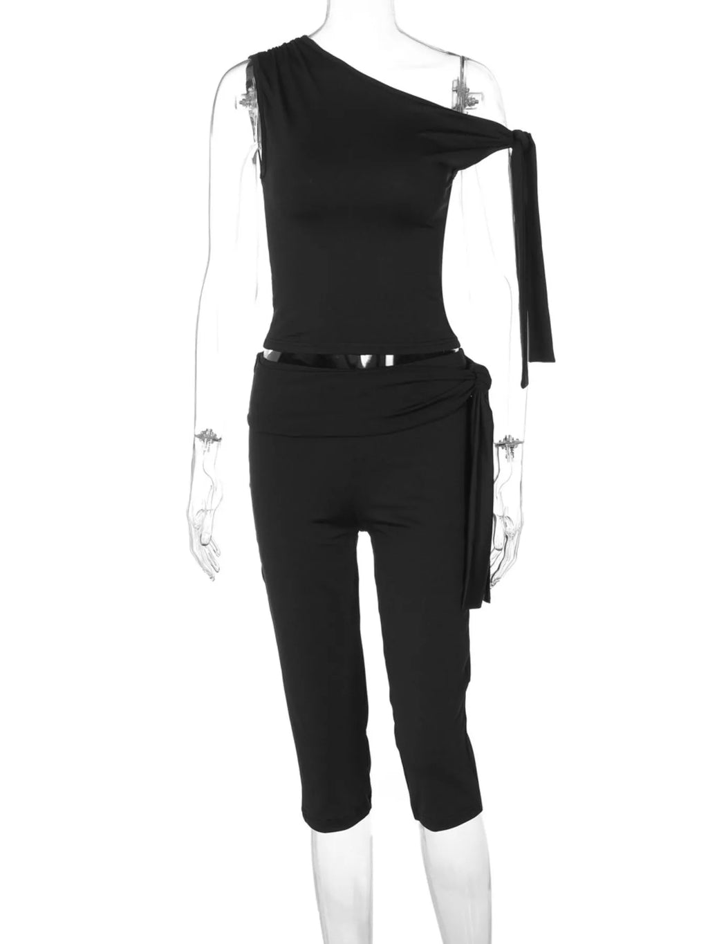 Asymmetrical One-shoulder Top Capris Set (5)