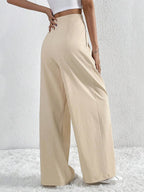 V-waisted Ruched Front Wide Leg Pants (8)