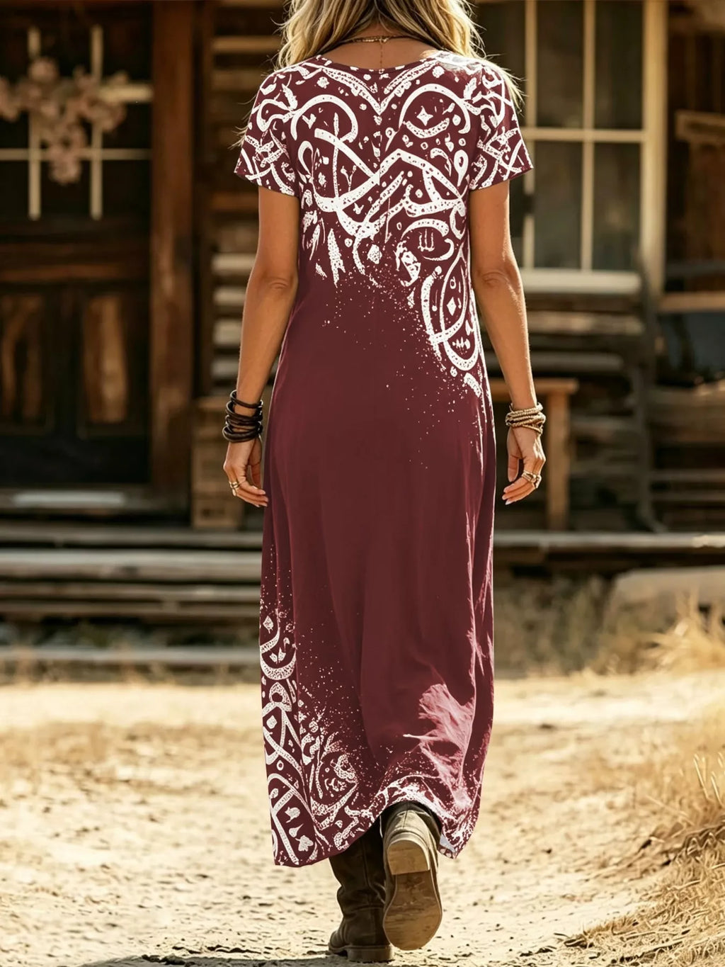 Printed Short Sleeve Midi Dress (7)