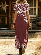 Printed Short Sleeve Midi Dress (7)