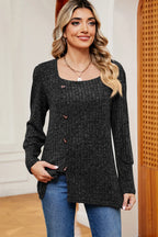 Decorative Button Square Neck T-shirt (7)