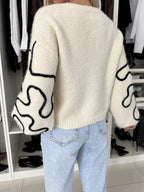 Abstract Pattern Oversized Round Neck Sweater (2)