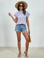 Ditsy Floral Mock Neck Flounce Sleeve Blouse (6)