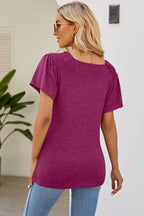 Smocked Round Neck Flutter Sleeve T-shirt (16)