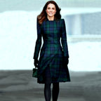 French Lapel Long Sleeve Plaid Waist Tight Large Swing Dress photo 5