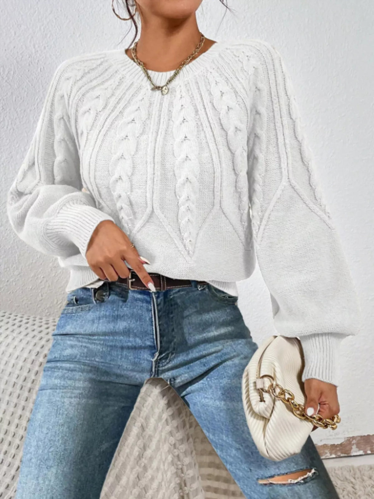 Cable Knit Long Sleeve Sweater (5)