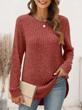 Ribbed Round Neck Long Sleeve T-shirt