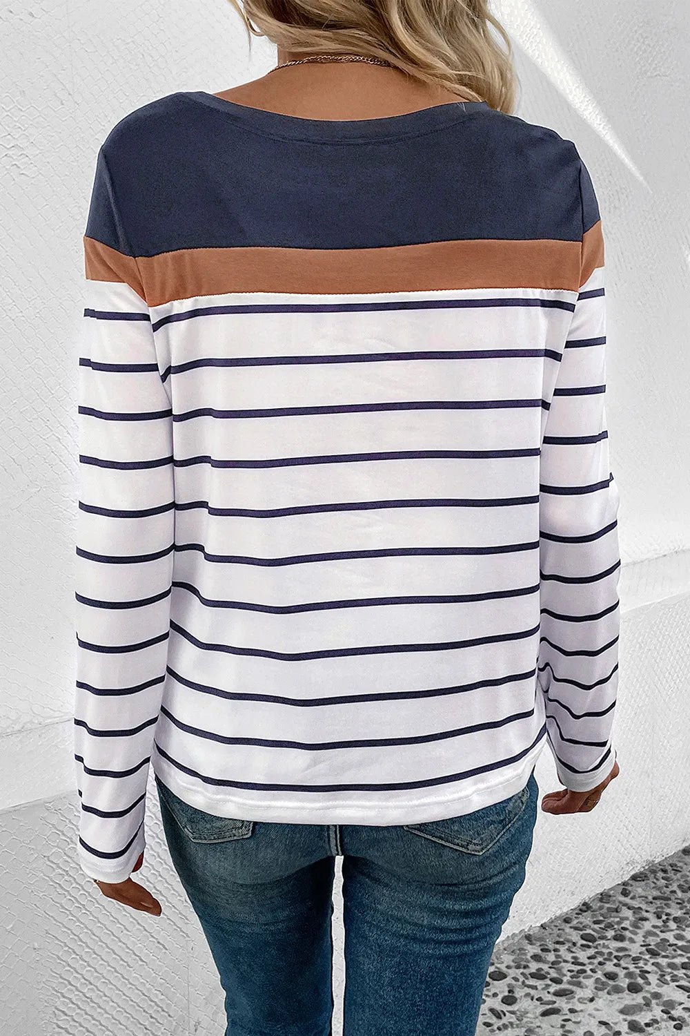 Striped Round Neck Long Sleeve T-shirt (14)