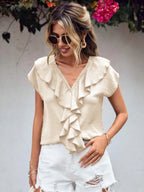 Ruffled V-neck Short Sleeve Blouse (11)
