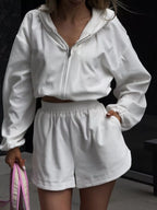 Zip Up Crop Hoodie Shorts Set (20)