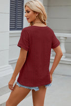 Eyelet V-neck Short Sleeve T-shirt (15)