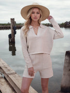 Johnny Collar Long Sleeve Top Shorts Sweater Set (22)