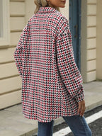 Houndstooth Button Up Long Sleeve Coat (11)
